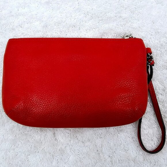COACH Coral Red Pebble Leather Large Wallet Wristlet Purse - Picture 4 of 14